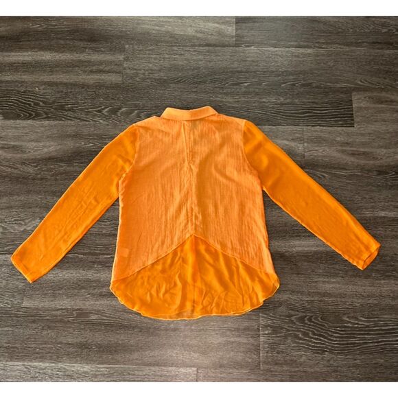 GUC Bailey 44 Cotton Silk High-Low Blouse Orange Sz S Sheer Sleeve Collared Top - Picture 13 of 15